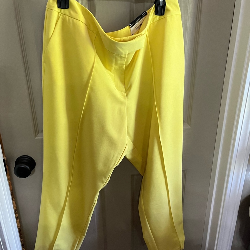 Worthington yellow ankle length pants. Set in waistband with zipper.